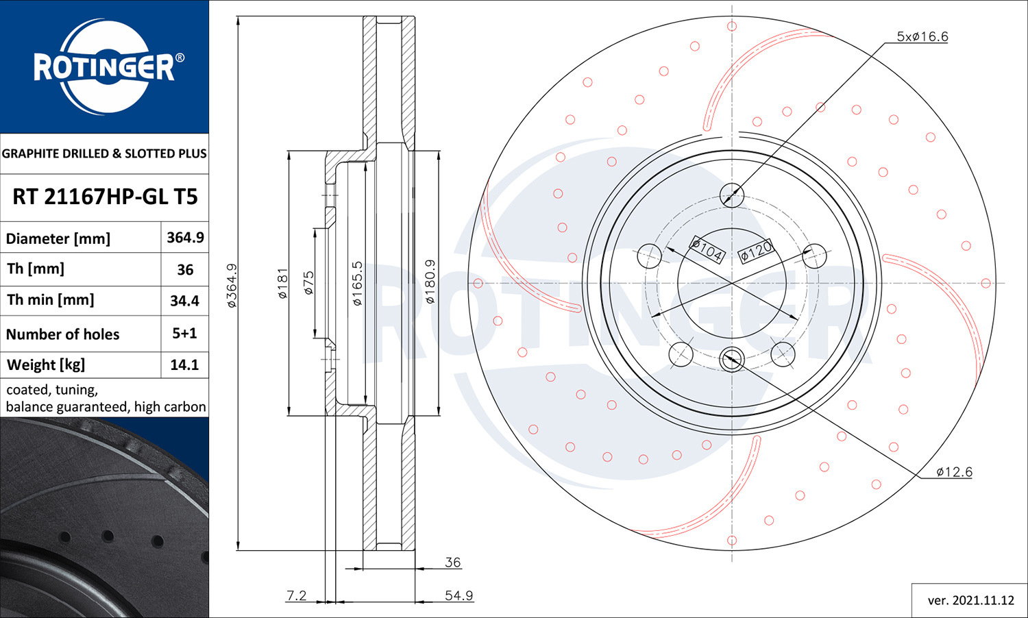 ROTINGER Féktárcsa, mind RT21167HP-GLT5_ROT